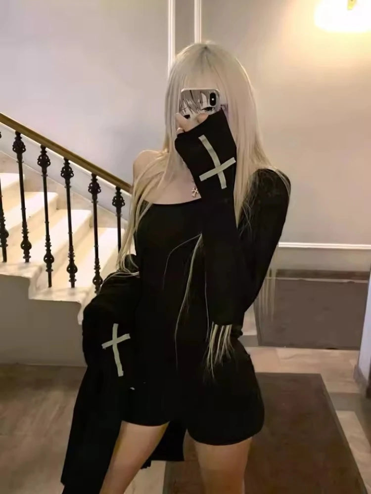 Harajuku Cross Long Sleeve Top – Gothic Slim Fit Streetwear