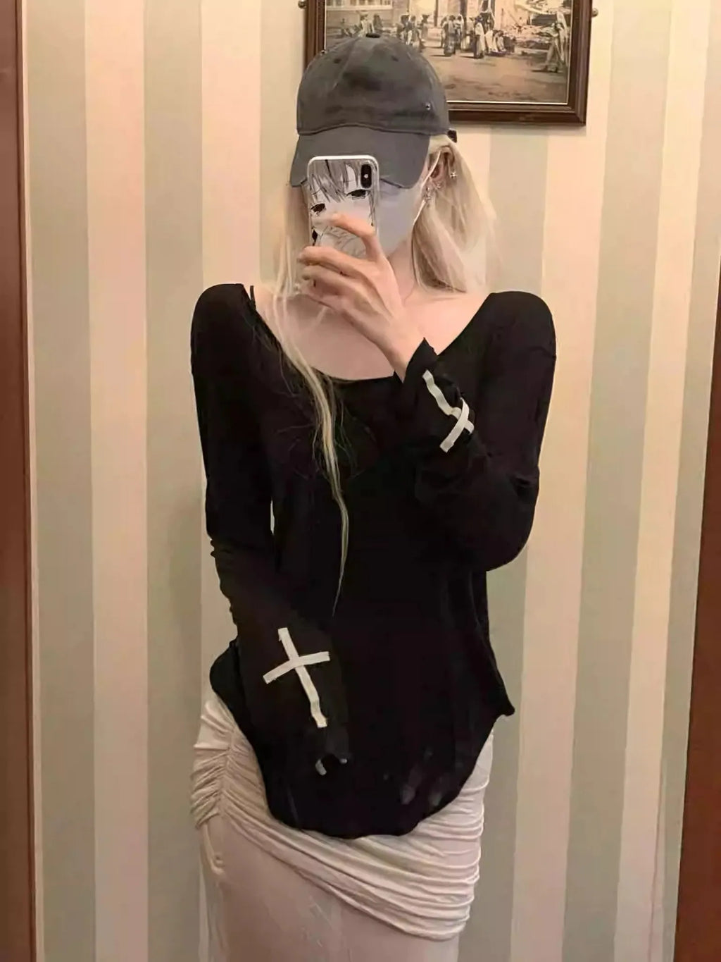 Harajuku Cross Long Sleeve Top – Gothic Slim Fit Streetwear