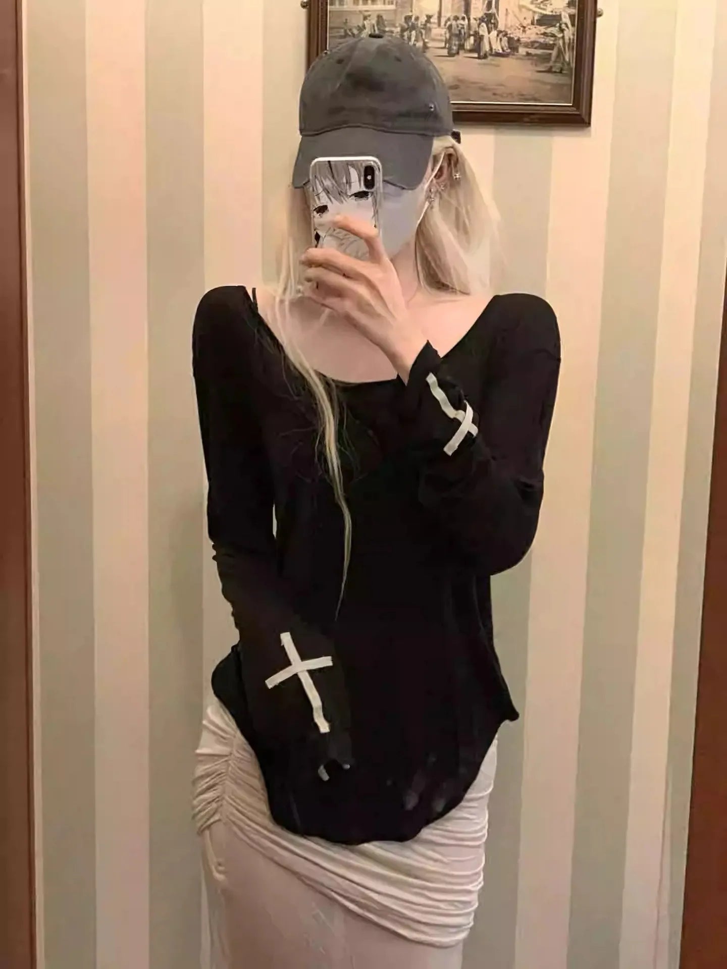 Harajuku Cross Long Sleeve Top – Gothic Slim Fit Streetwear