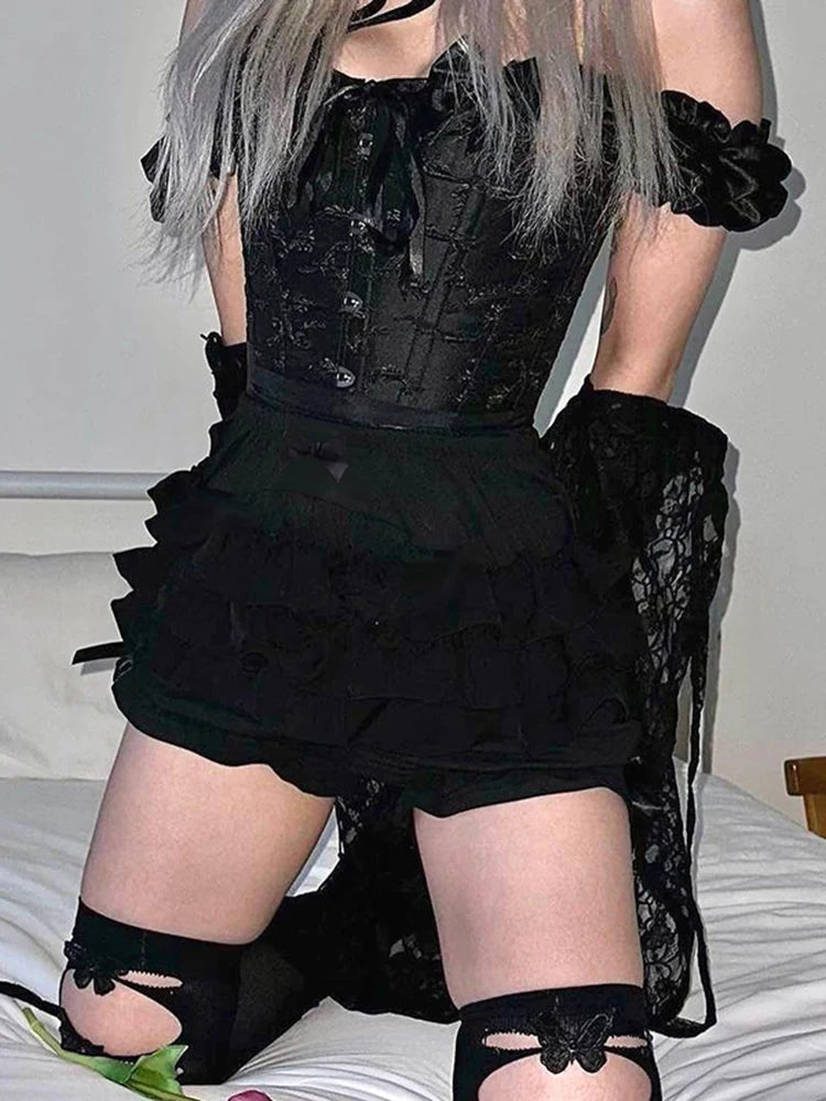Raven Ruffle Lace Shorts – Black