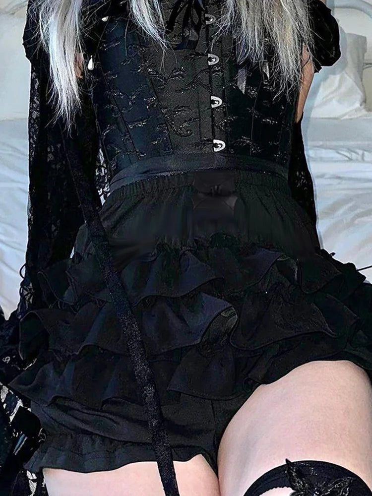 Raven Ruffle Lace Shorts – Black